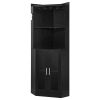Corner Wine Cabinet, Bar Cabinet with Ample Storage, Modern Buffet Sideboard with Glass Holder, Adjustable LED Brightness, Anti-Tip Strap