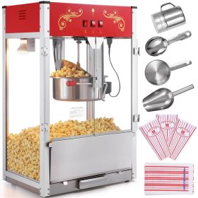 Popcorn Maker, 1615W Popcorn Popper Machine, 16 Oz Kettle Large Capacity Countertop Popcorn Maker with Tempered Glass